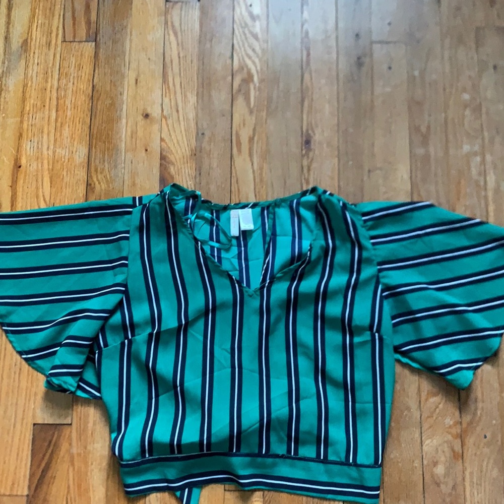 Green and black striped crop top